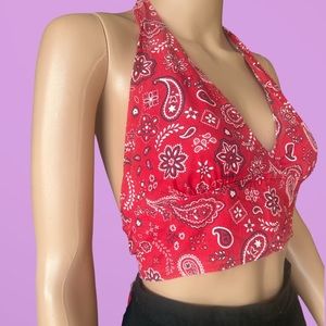 Bandana Halter Crop Top. Red paisley print in good condition